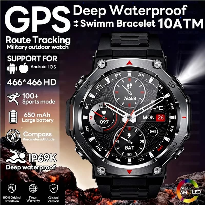 2026 New T-Rex 3 Ultra Outdoor Sports Smart Watch Men GPS Motion Track 5 ATM Waterproof Heart Rate HD Bluetooth Call Smart Watch