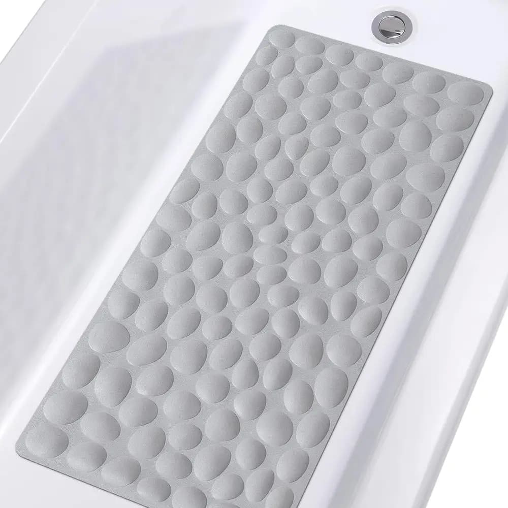Non-Slip Bathtub Mat Rubber Bathroom Bathmat with Strong Suction Cups (Grey)