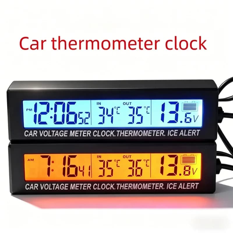 Monitor 12V/24V con retroilluminazione LED e presa accendisigari, orologio digitale LCD, voltmetro per auto, termometro, tensione batteria, temperatura