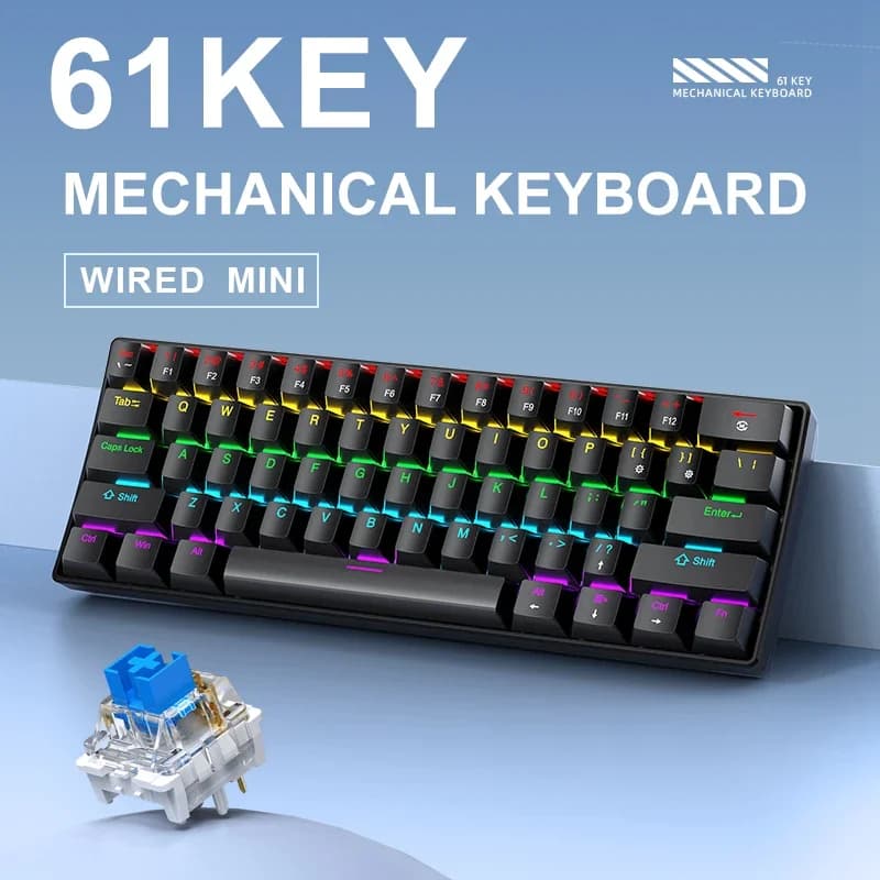 60% Portable Wired Mini Mechanical Keyboard, K61 Mini Keyboard Wired,61 Keys Phantom RGB,Black,White,Red,Red/Blue Switch