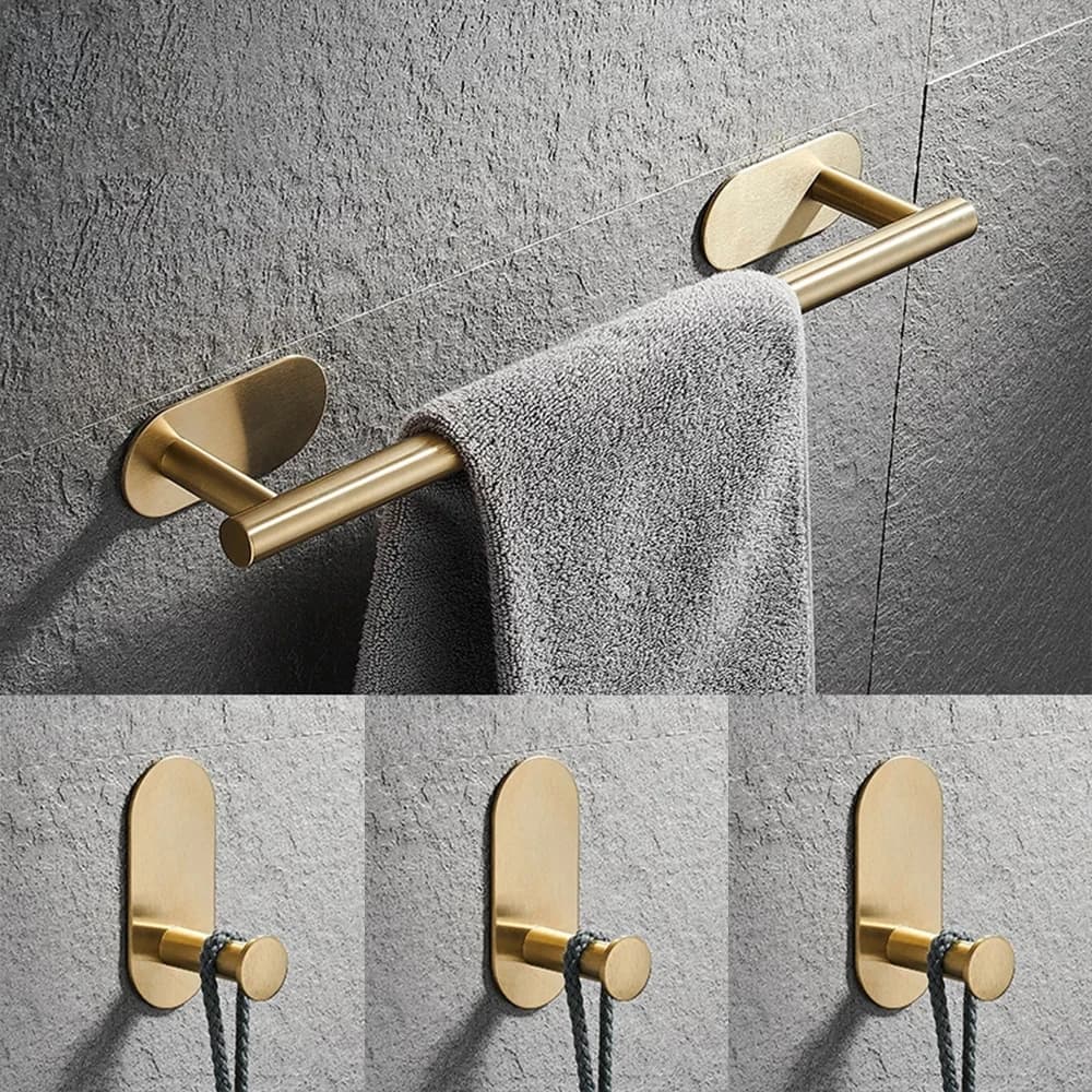 Set di Ganci Singoli Adesivi Senza Foratura in Acciaio Inox per Asciugamani da Bagno, Accessori per il Bagno E2