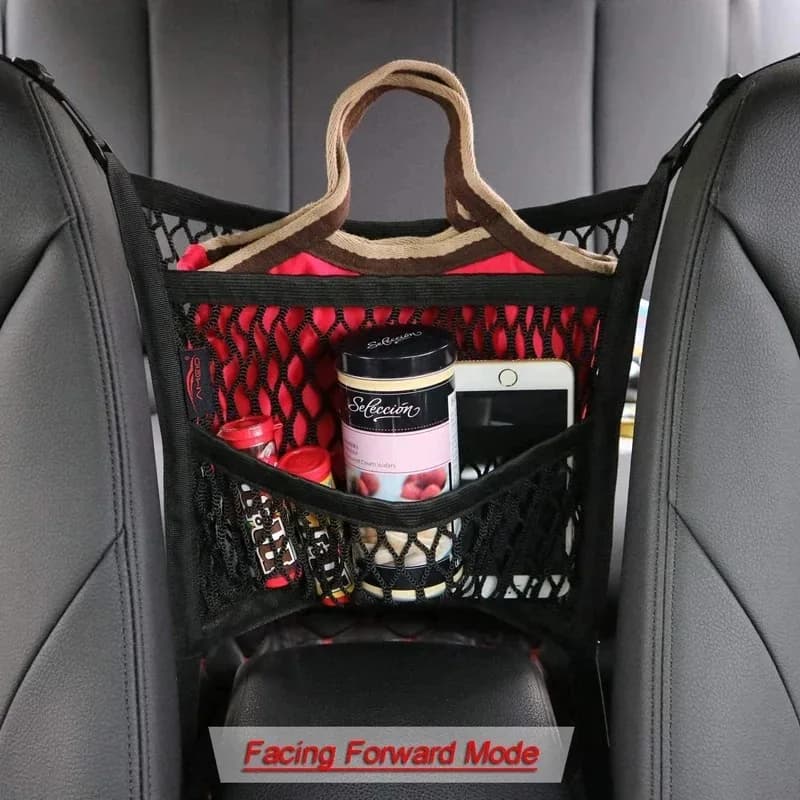 Borsa a rete portaoggetti per auto tra i sedili Divisore per auto Barriera per binari per animali domestici Borsa a rete elastica elastica Organizzatore Accessori auto