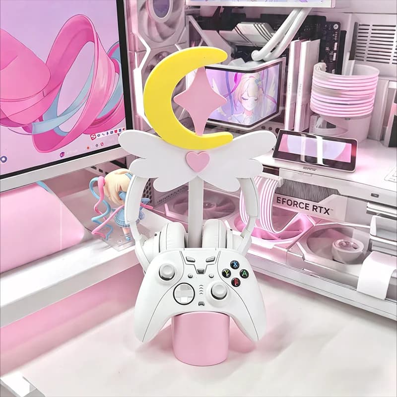 Supporto per Cuffie Kawaii a Forma di Stella, Luna e Fragola, Decorazione per Scrivania Gaming, Regalo per Ragazze