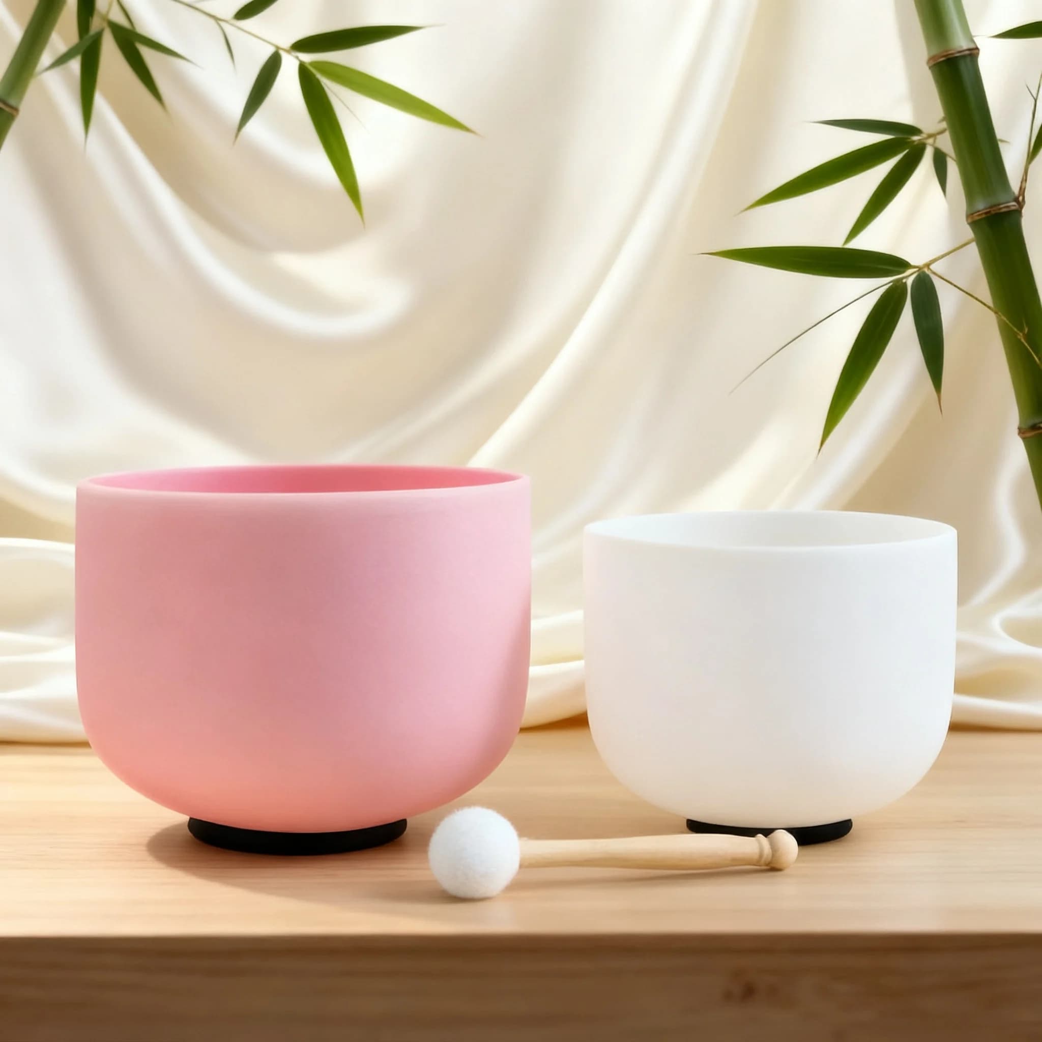 Hye-eun 2 PCS 8"G White and 10"C Pink Crystal Singing Bowl Set for Sound Healing Mutual Attraction Bowls with Purple Bag