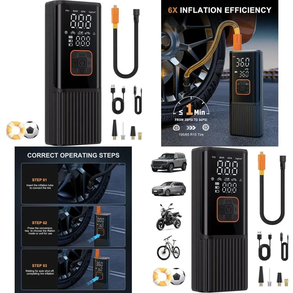Compressore d'aria portatile veloce da 180 PSI con manometro - Pompa efficiente per pneumatici per auto, moto, bici e gonfiabili