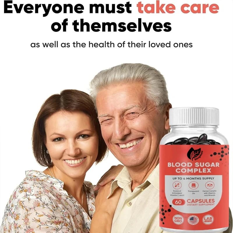 60 blood glucose supplement capsules with magnesium, cinnamon, zinc, EC vitamins, biotin and other essential nutrients