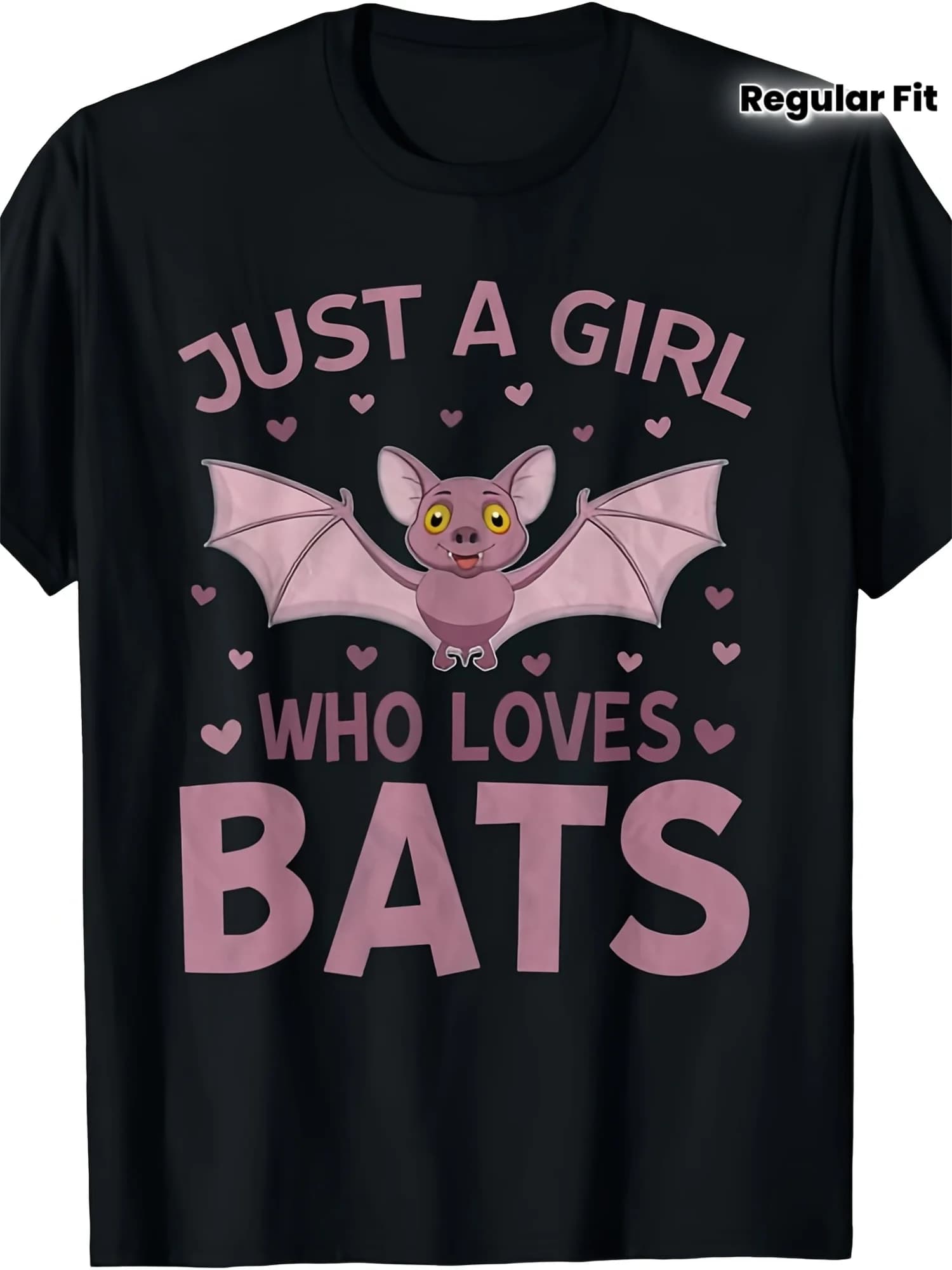 Just a Girl Who Loves Bats Cute Bat Lovers T-Shirt | Same Style for Men and Women, 2025 Summer, Short-Sleeved, Printed, Pure, 220g, Crew Neck, Vintage Style, All-Season, Regular Fit