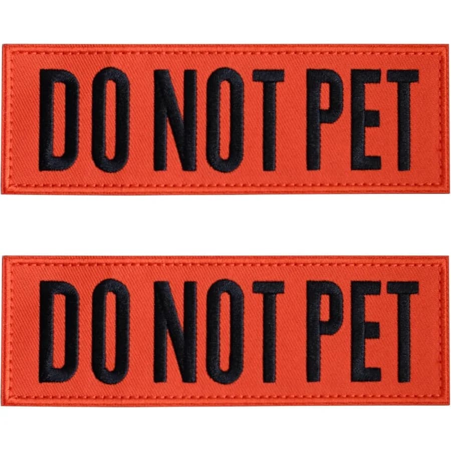 Toppe ricamate Non per animali domestici Confezione da 2 cartelli trasparenti con pezzi a gancio e anello Schede facili da leggere per collare con imbracatura per gilet per cani 6 x 2