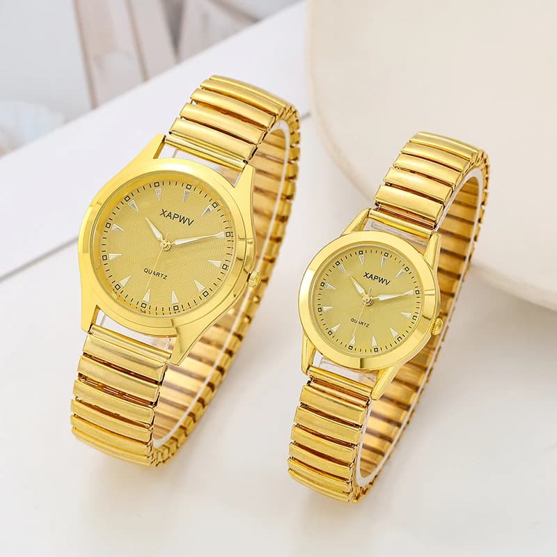 Women's Mid-Earth and Elderly Watches With Steel Strap With Spring Elastic Waist Watches Fashion Gifts Men's Quartz Watch