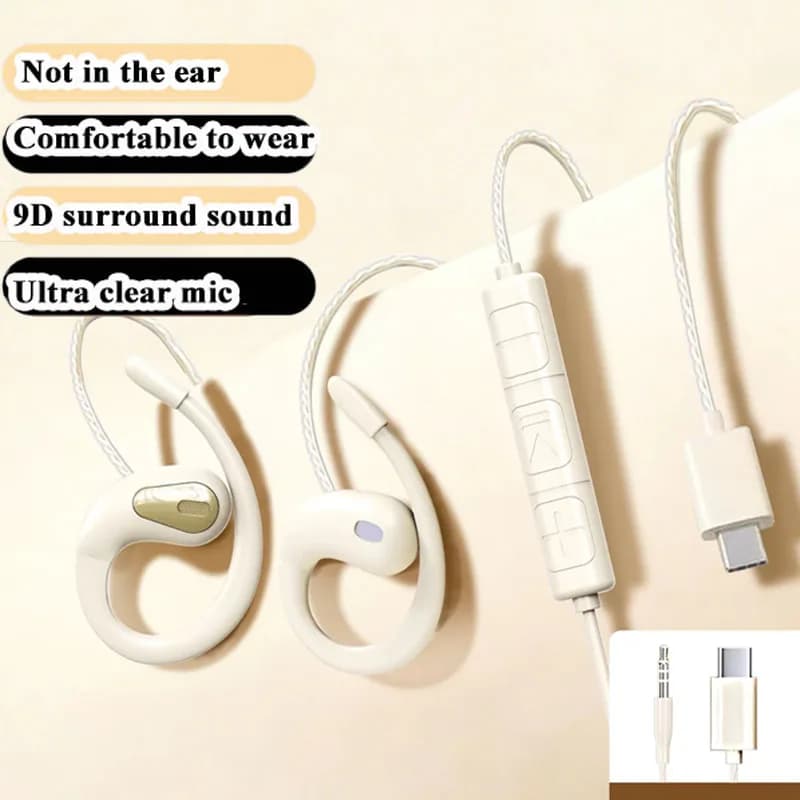 Air-Conduction Headphones with 3.5mm/Type-C Filo, Stereo Surround for Gaming and Karaoke, with Ultra Nite Microphone Without Ritardi