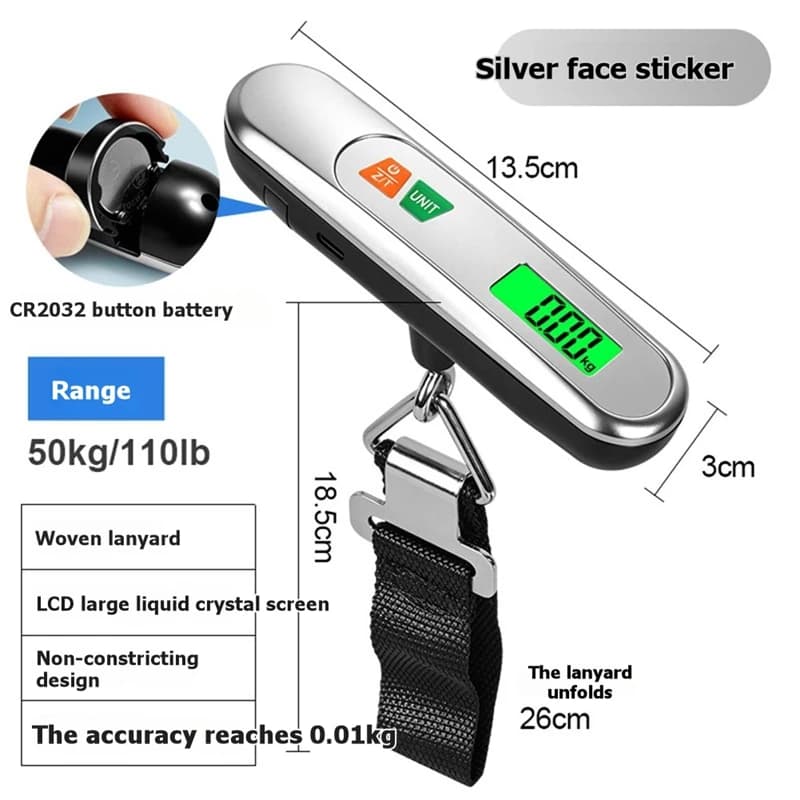 DT16 Portable High-Precision Electronic Digital Scale for Luggage Express, LCD Display, kg lb