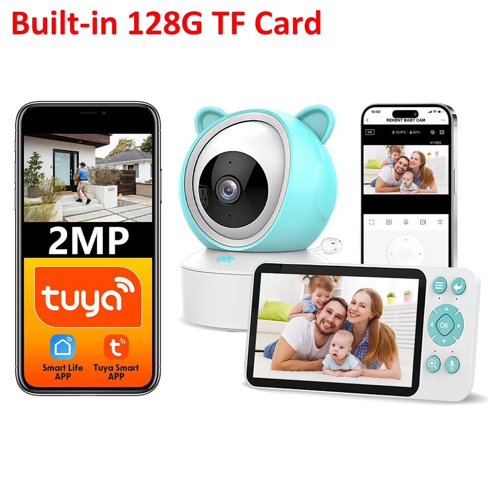 Tuya Smart Life WiFi Baby Monitor 5 "720P IPS Schermo Pan-Tilt-Zoom Video 1080P Conversazione bidirezionale 940NM Visione notturna 8 Ninne nanne Telecamera