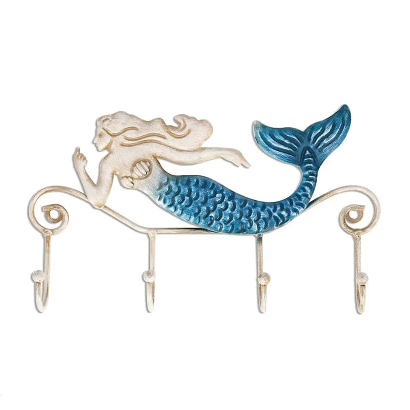 Iron Mermaid Wall Hanger Hook 4 Hooks for Coats Towels Mount Bags Clothes Key Rack Holder for Bathroom Accessories Home Decore