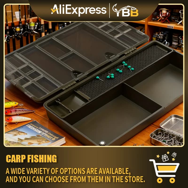 Carp fishing gear box, multifunctional 10 compartment fishing gear organizer with 10 pins, portable and durable for T fishing
