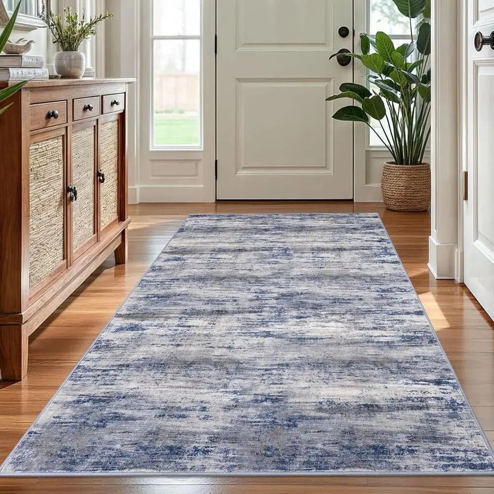 Tappeto moderno Ombre Area 4x6ft - Tappeto a righe lavabile per camera da letto, soggiorno, lavanderia e cameretta in design astratto grigio-blu