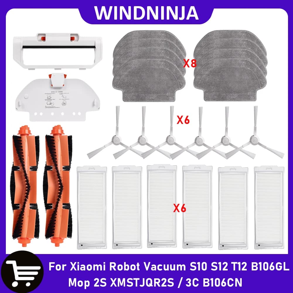 For Xiaomi Robot Vacuum S10 S12 T12 B106GL / Mop 2S XMSTJQR2S / 3C B106CN Accessories Main Side Brush Mop Hepa Filter Spare Part