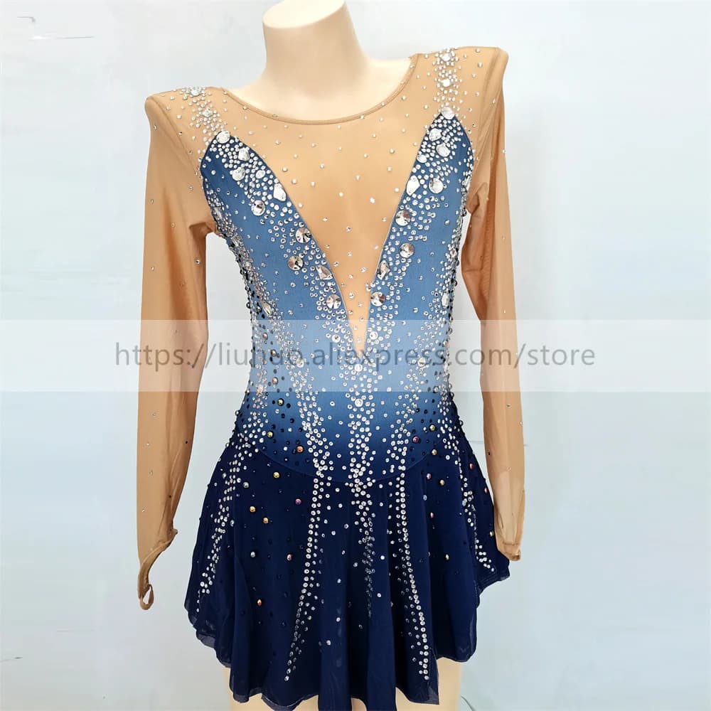LIUHUO Donne Aldult Ragazza Personalizza Costume Prestazioni Concorso Body Pattinaggio di Figura sul Ghiaccio Vestito Roller Gradiente Grigio Adolescenti