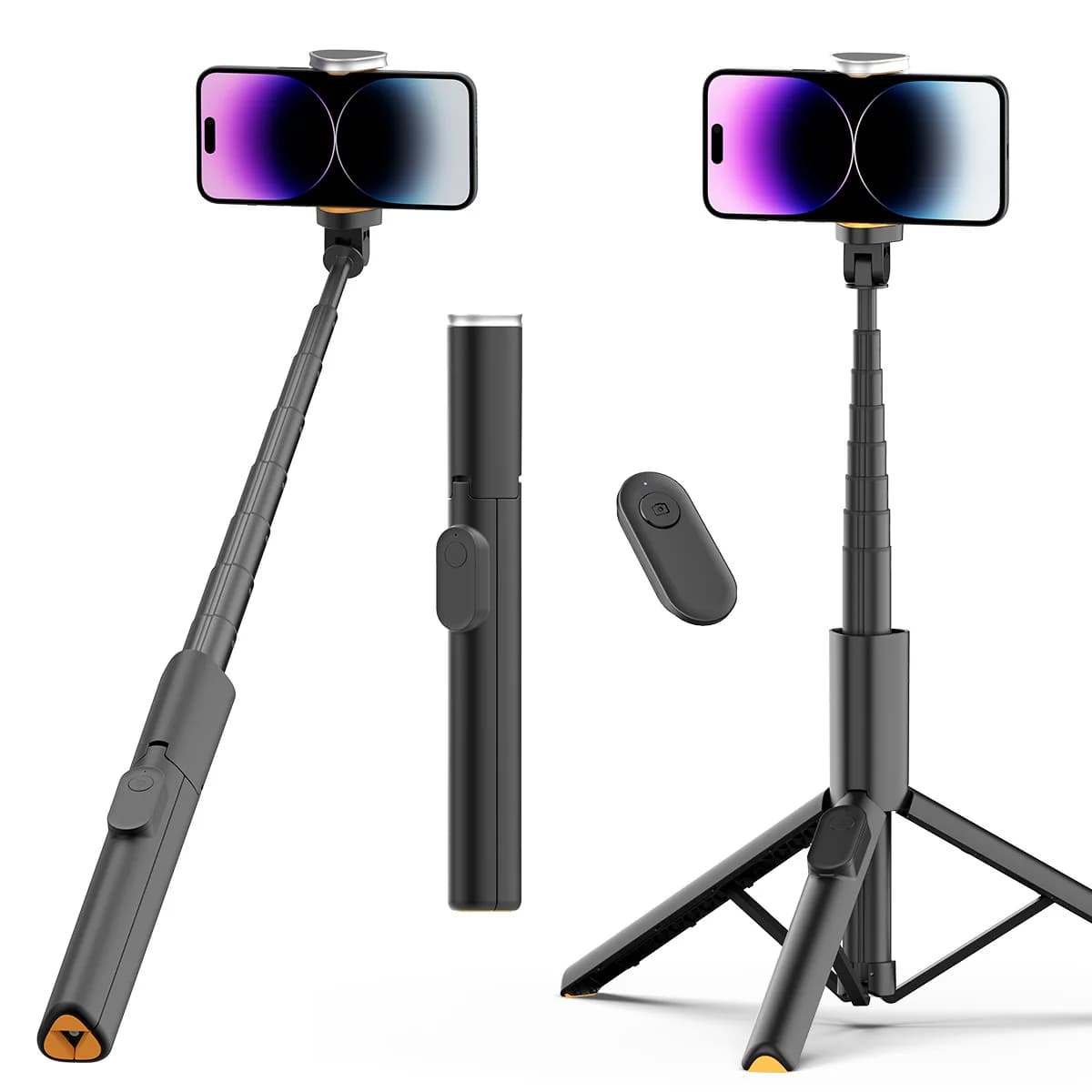 Treppiede per telefono da 1,46 m e selfie stick Treppiede estensibile per telefono cellulare con telecomando wireless per IPhone Android Samsung