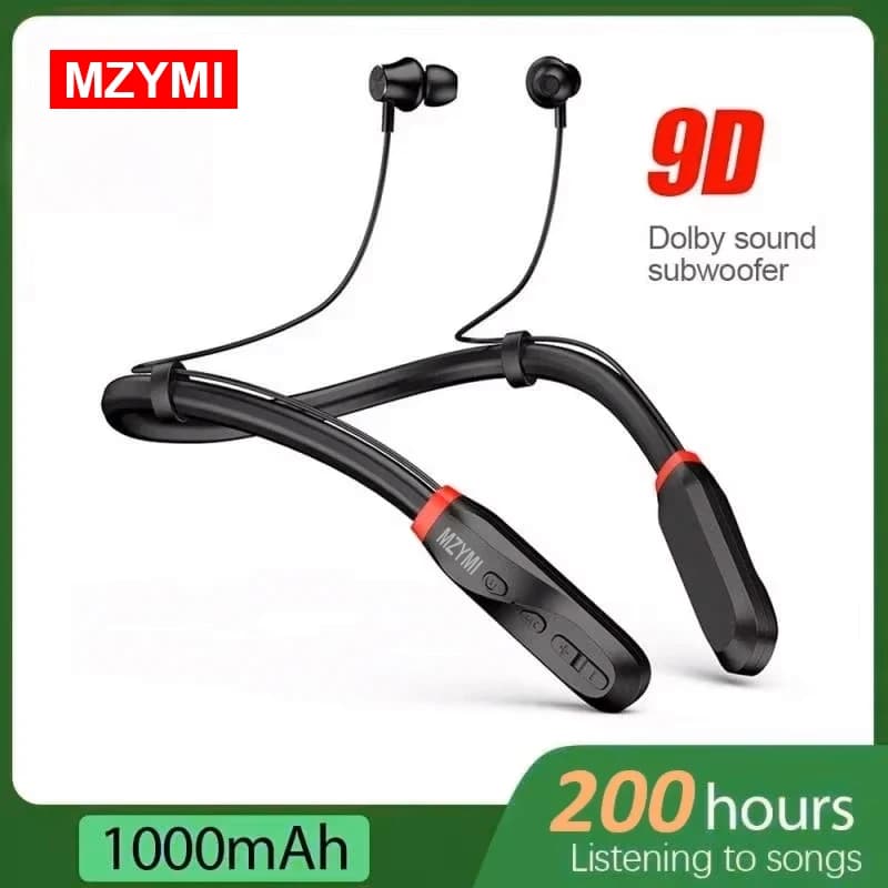 MZYMI Auricolari wireless 200 ore di riproduzione Archetto da collo Cuffie Bluetooth 5.1 Cuffie con microfono Auricolari stereo 9D Cuffie