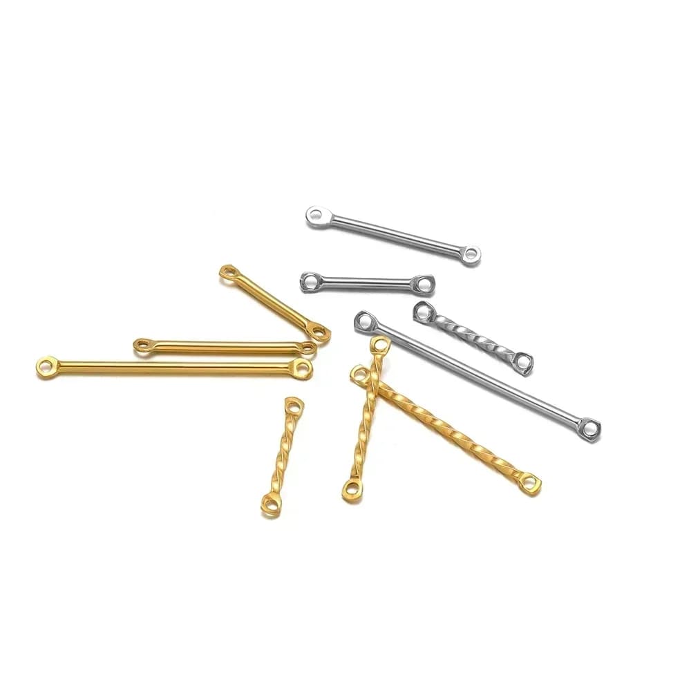 20 pezzi in acciaio inossidabile con doppio foro, barra intrecciata, collegamenti, connettori per orecchini fai da te, bracciale, collana, creazione di gioielli
