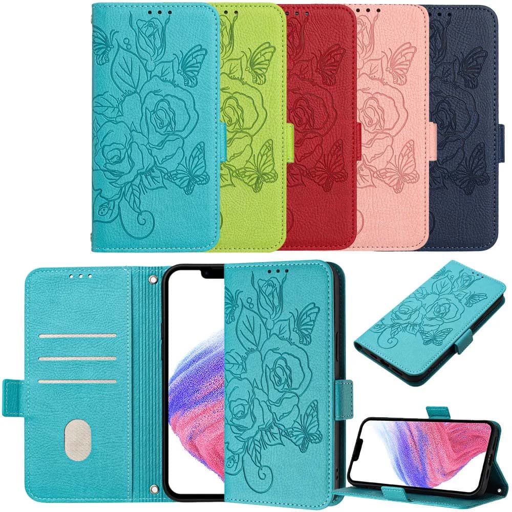 Custodia a portafoglio con protezione RFID Rose per Samsung Galaxy A07 A17 A37 A57 A06 A16 A26 A36 A56 A05 A05S A15 A25 A35 A55 - Cover a libro