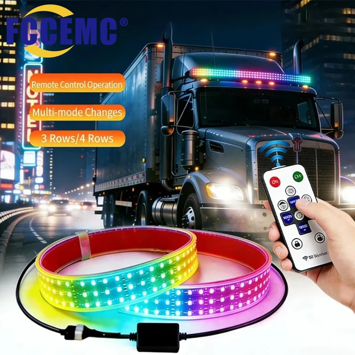 Striscia LED RGB 12V 24V per Camion con Telecomando, Barra Luminosa al Neon Multimodale, Lampada Decorativa Universale per Tetto Auto e Camion