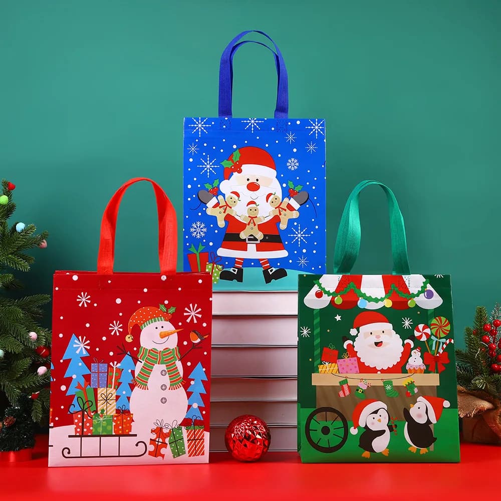 StoBag Sacchetti regalo natalizi in tessuto non tessuto Borsa natalizia riutilizzabile con manici per confezioni di bomboniere Confezione per acquisti al dettaglio sfusi
