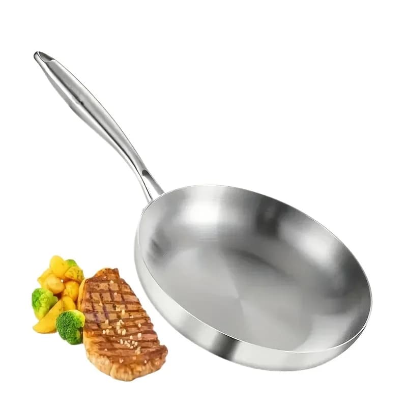 24CM Frying Pan 304 Stainless Steel 2MM Thick Wok Pan 5 Ply Steel Skillet,Professional Grade Pans for Cooking Cooking Pot