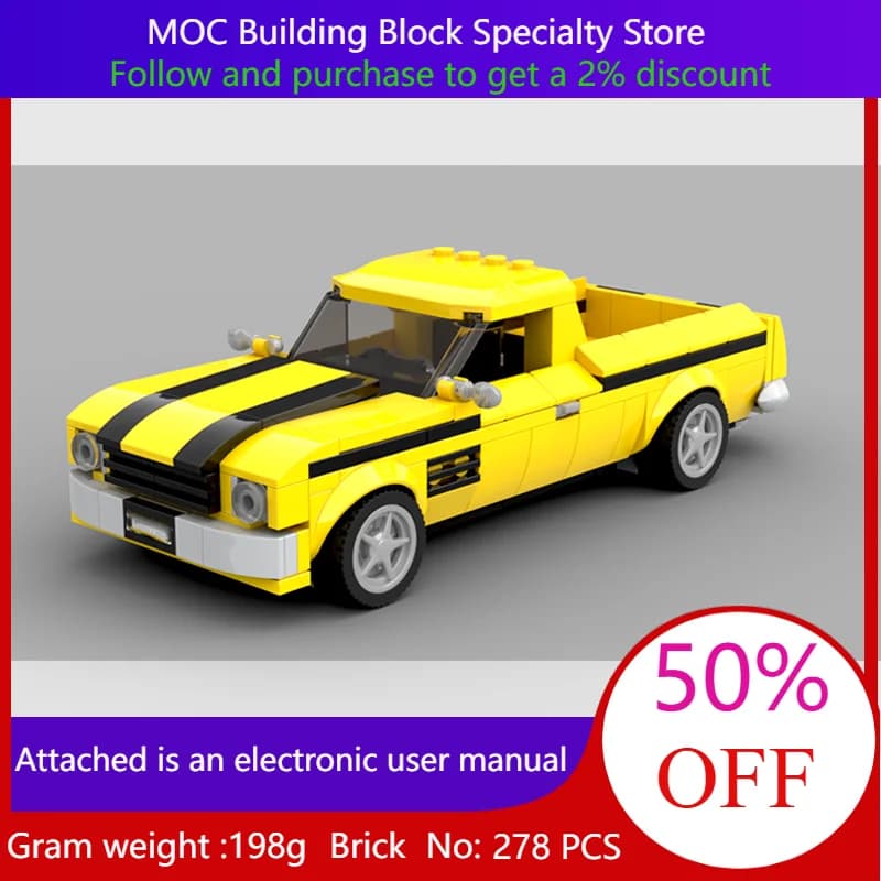 278 Parts MOC Building Block Model City Speed Yellow Pickup Truck 8 Stud Wide Creative Christmas Gift For Boys Adults Children