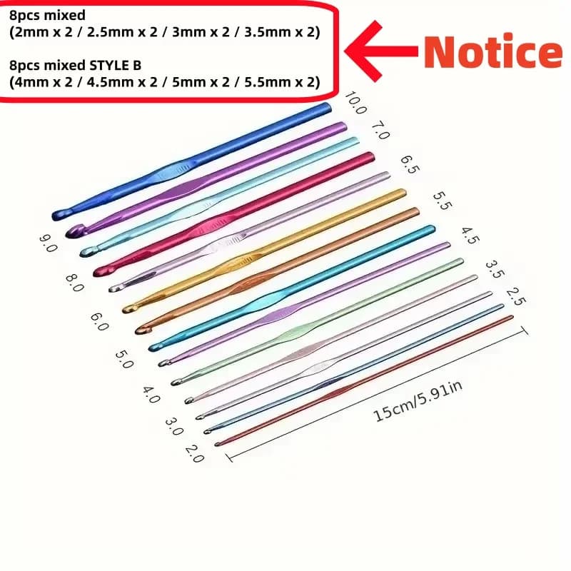 Set di 8 uncinetti con manico in metallo, aghi da maglia in alluminio colorati, uncinetti a testa singola per lavori a maglia, filati, artigianato e fai da te, aghi per abbigliamento