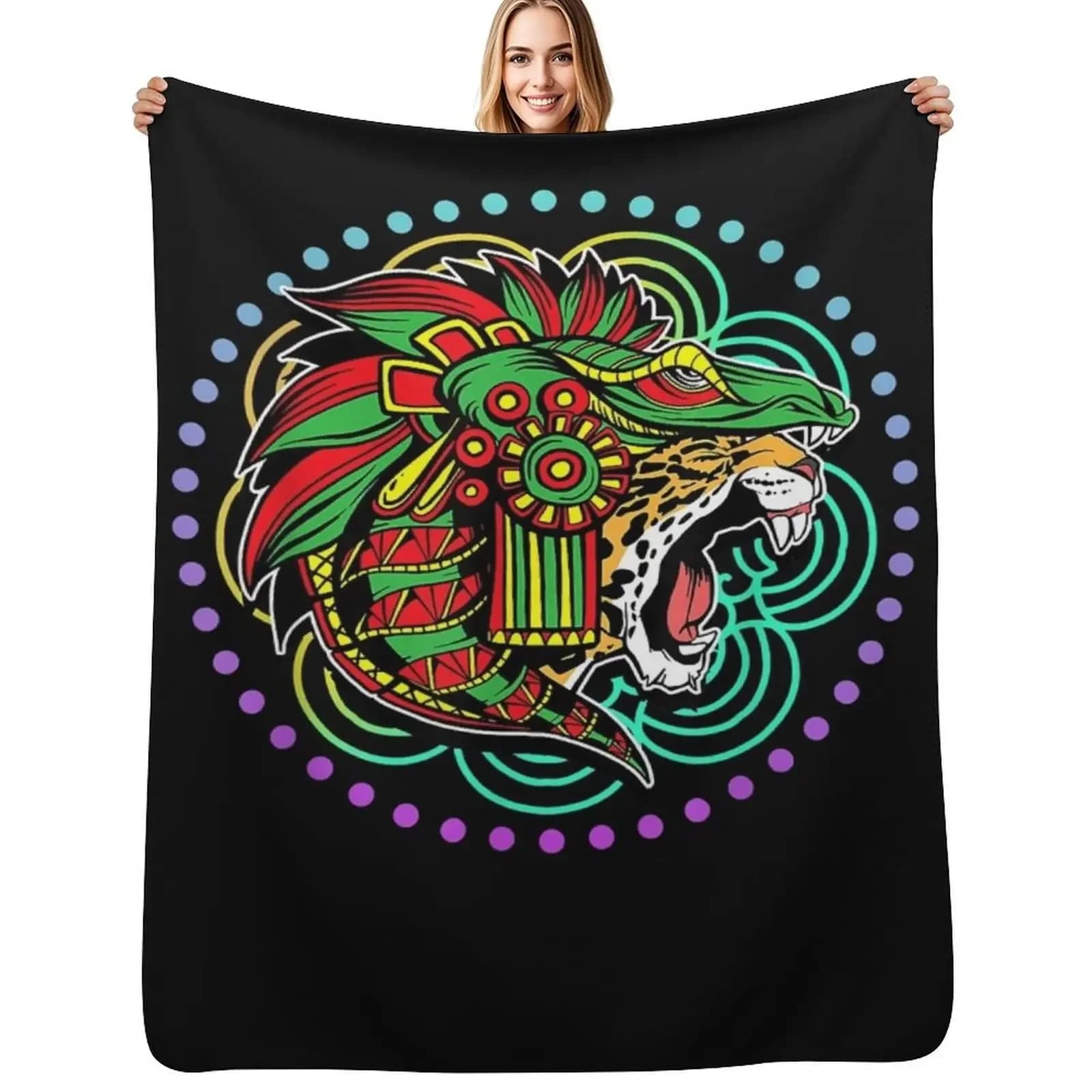 Jaguar azteco Antique Warrior Mexican native mythology Shooting blanket Sleeping bag Cover for soft polar beds