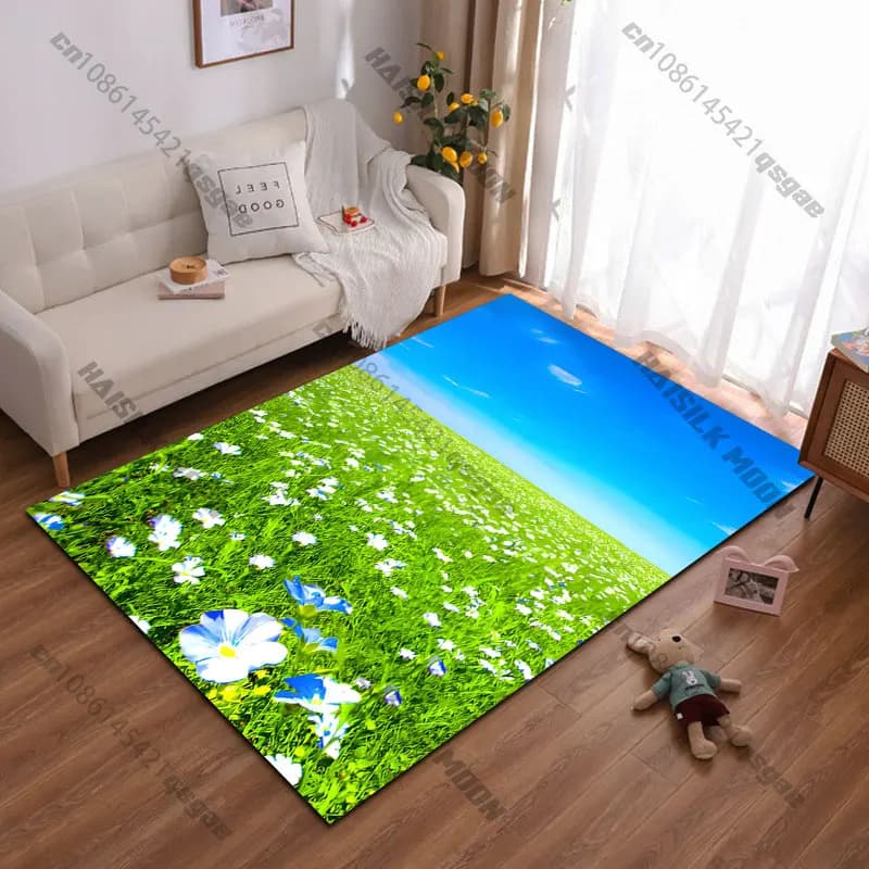 Tappeto con fiori naturali e cielo azzurro, tappeto per yoga, decorazione per soggiorno, tappetino per gattonare per bambini, tappetino per gioco