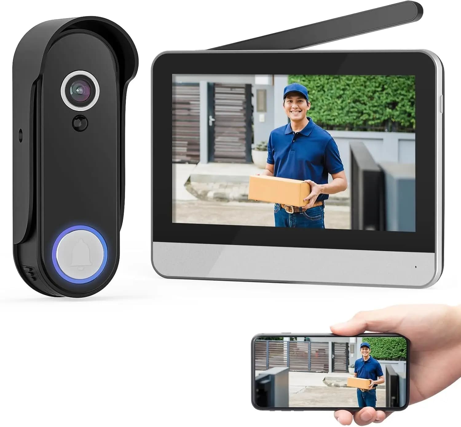 Campanello Video Wireless Intelligente con Touchscreen da 7 Pollici, Telecamera 1080P, Rilevamento Movimento, Audio Bidirezionale, Archiviazione Locale e Installazione Semplice