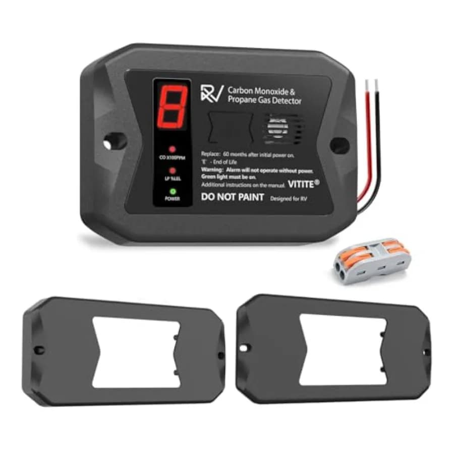 RV carbon monoxide and propane gas detectors, dual CO/LP alarm with digital display, black ABS plastic, surface and flush mount