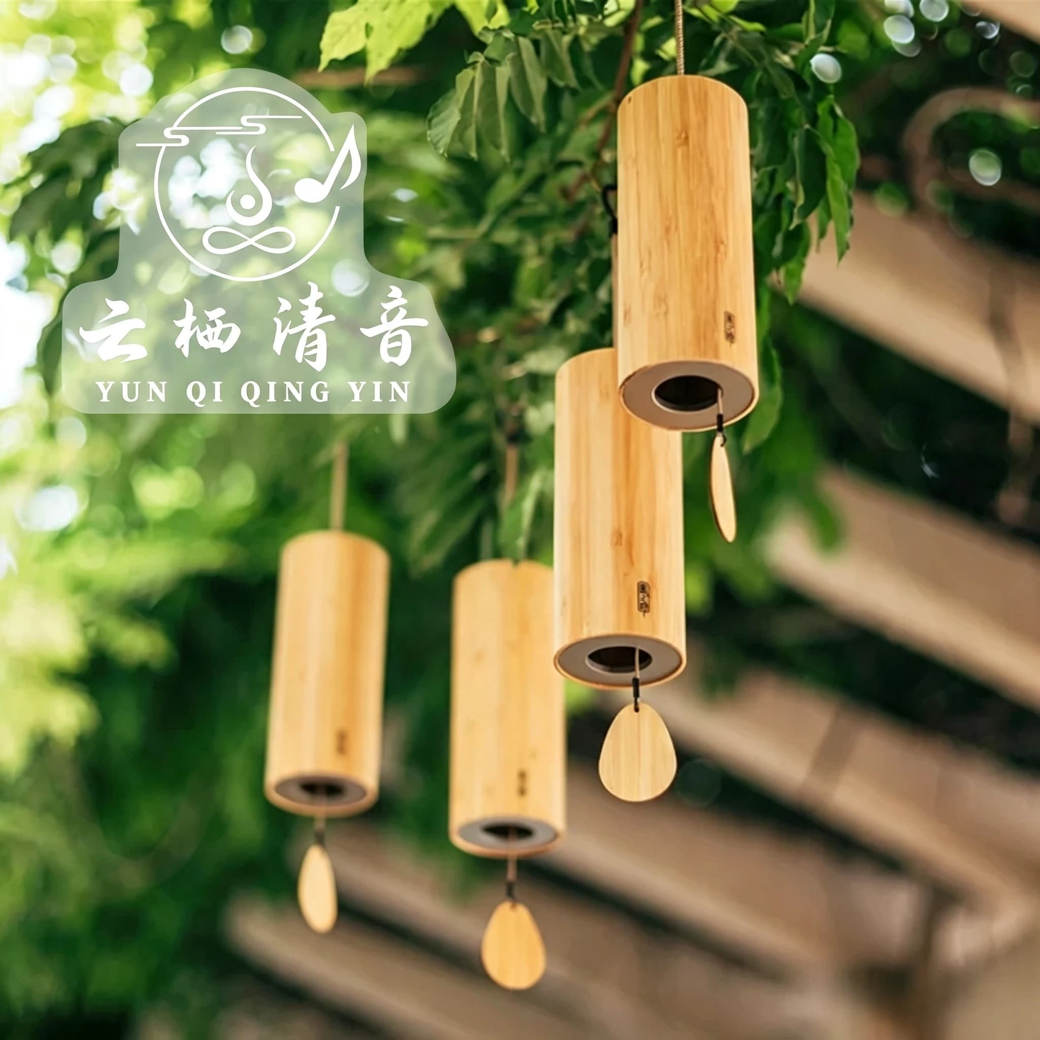 Yunqiqingyin Hand-Cranked Bamboo Wind Chimes 440Hz Sound Healing Relaxing Chord Wind Chime For Meditation Home Decor