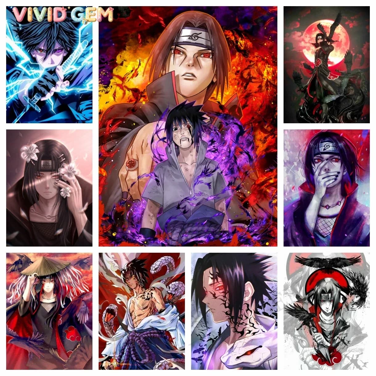 VIVID GEM Uchiha Itachi 5D DIY Diamond Painting Mosaic Naruto Cartoon Art Cross Stitch Embroidery Rhinestones Home Decor Child