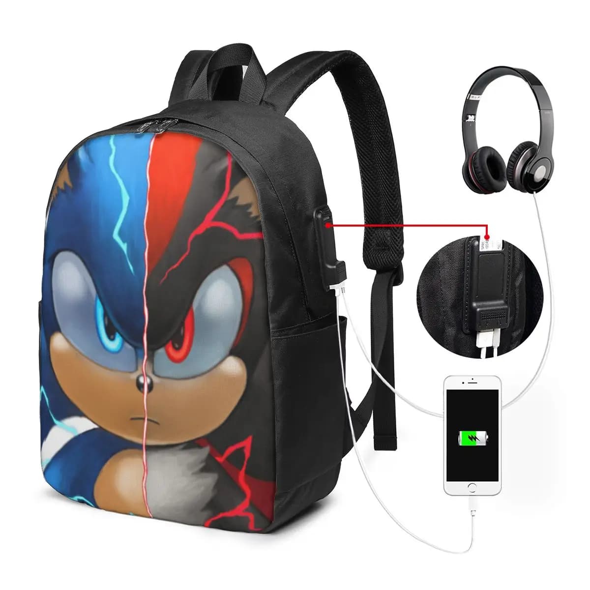 Zaino Sonic Shadow, borsa da viaggio per notebook, borsa per computer, borsa per studenti universitari, borsa per laptop, borse a tracolla per uomo e donna