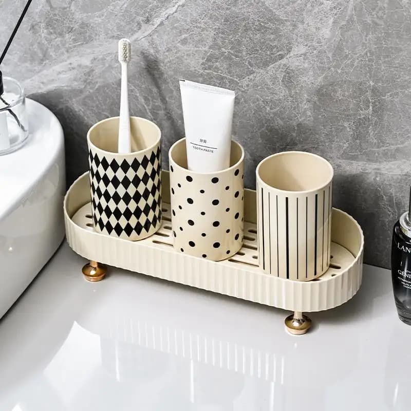 Creative Family Three People Toothbrush Cup Set with Shelf Home Use High End Oral Care Tools Plastic Wash Cup Holder