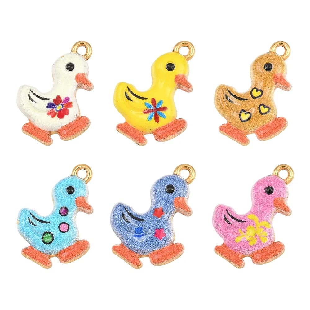 6pcs Enamel Duck Charms Stainless Steel Animal Printed Pendants for DIY Bracelet Necklace Earring Jewelry Making Craft Supplies