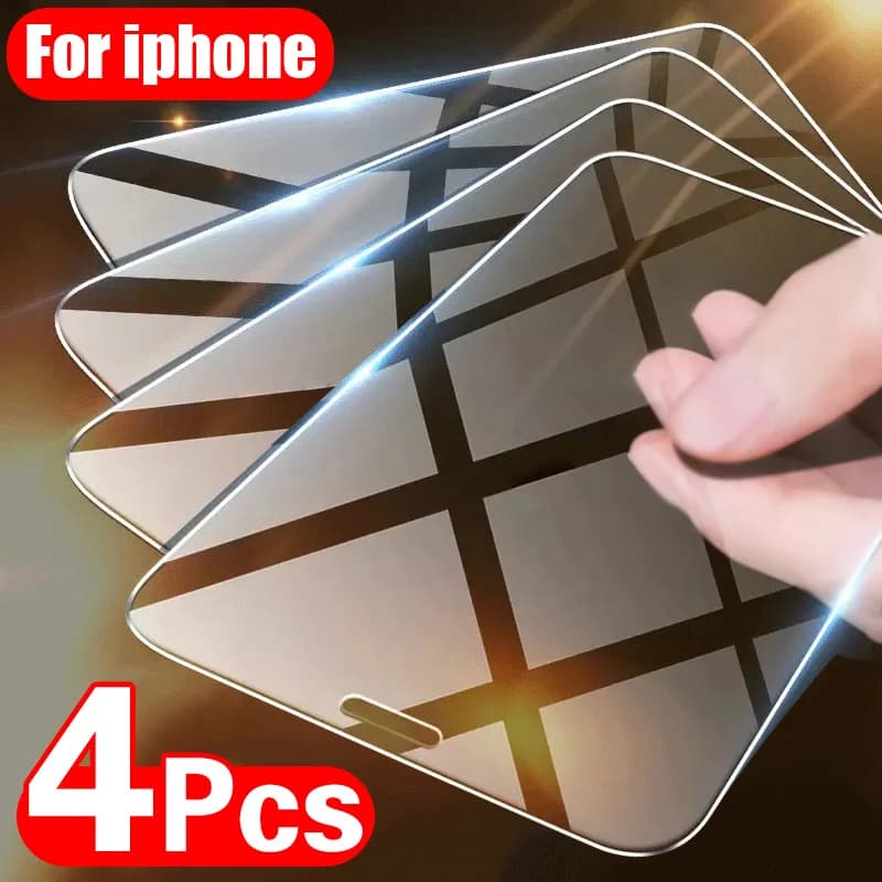 4 pieces tempered glass for iPhone 11 12 13 14 15 16 17 Pro Max screen protection for iPhone 12 13 Mini 7 8 6 Plus SE Glass