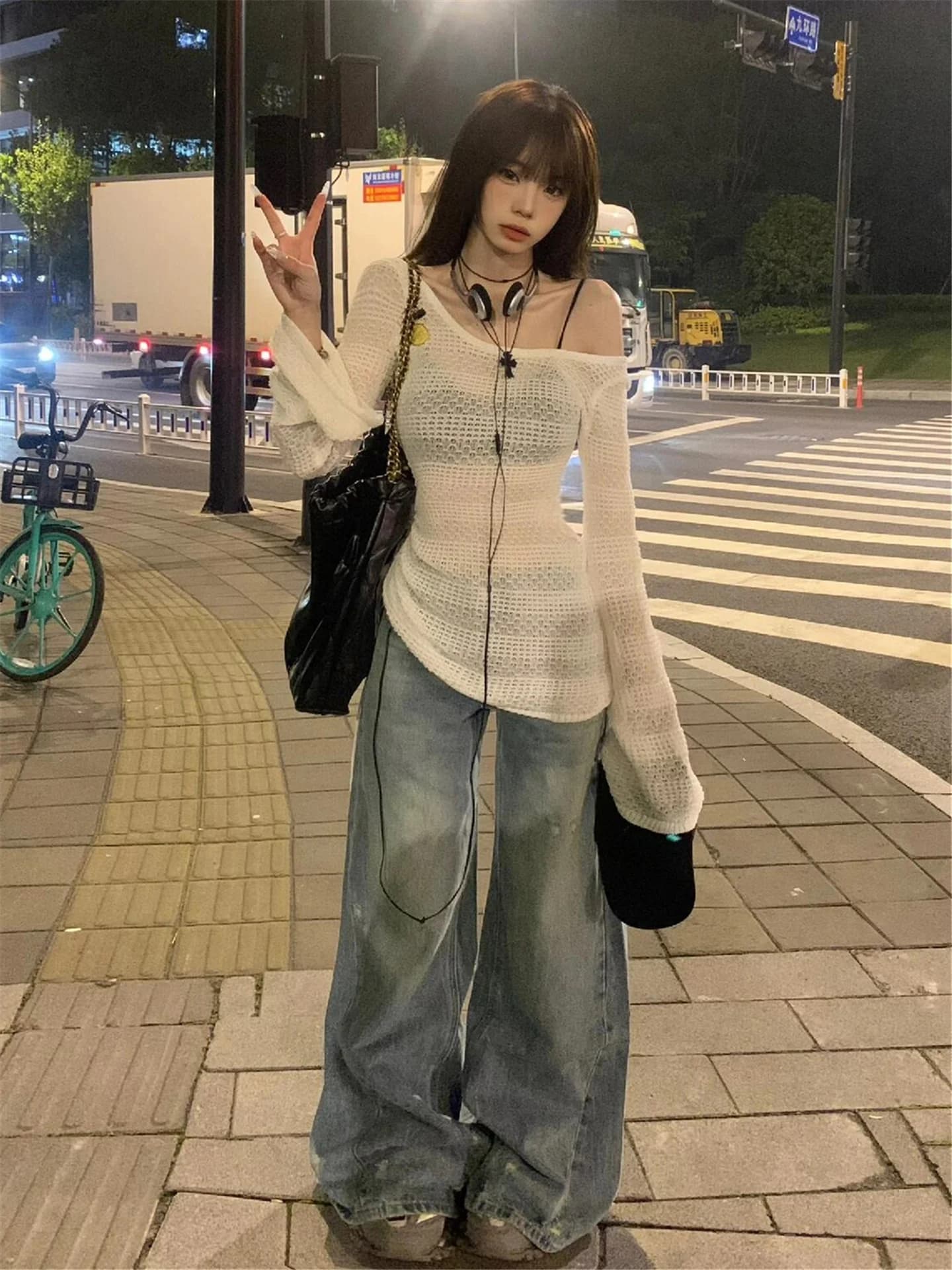 American Street Style Low Waist Wide Leg Jeans Women's Loose Slimming Tall Extended Length Micro Flared Pants Casual Cotton