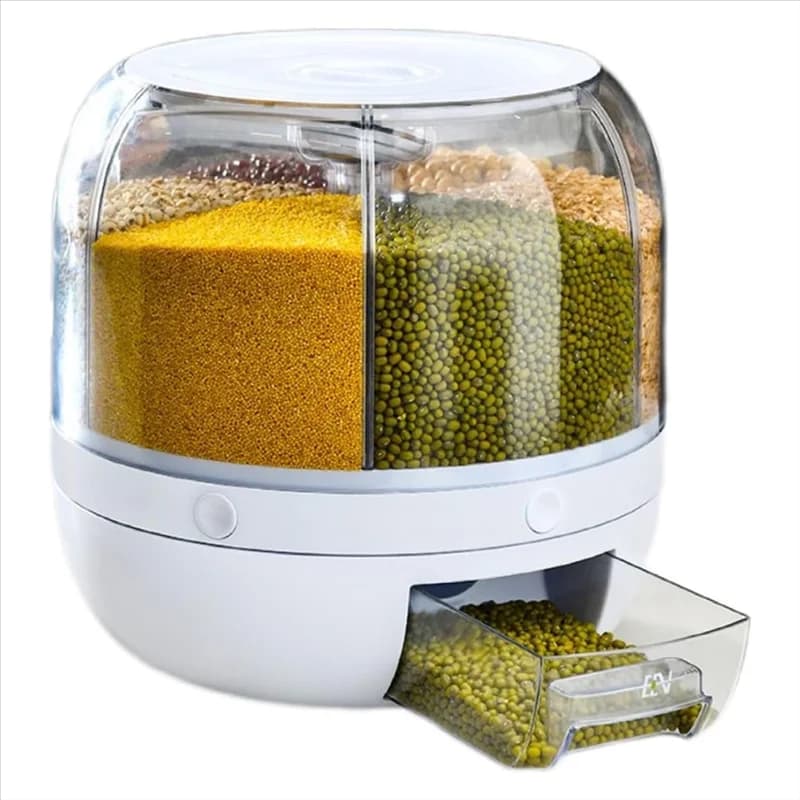 6 Grid Cereal Storage Container Dispenser Countertop Grain Organizer And Dispenser Round 360 Food Rotating Dispenser-AT64