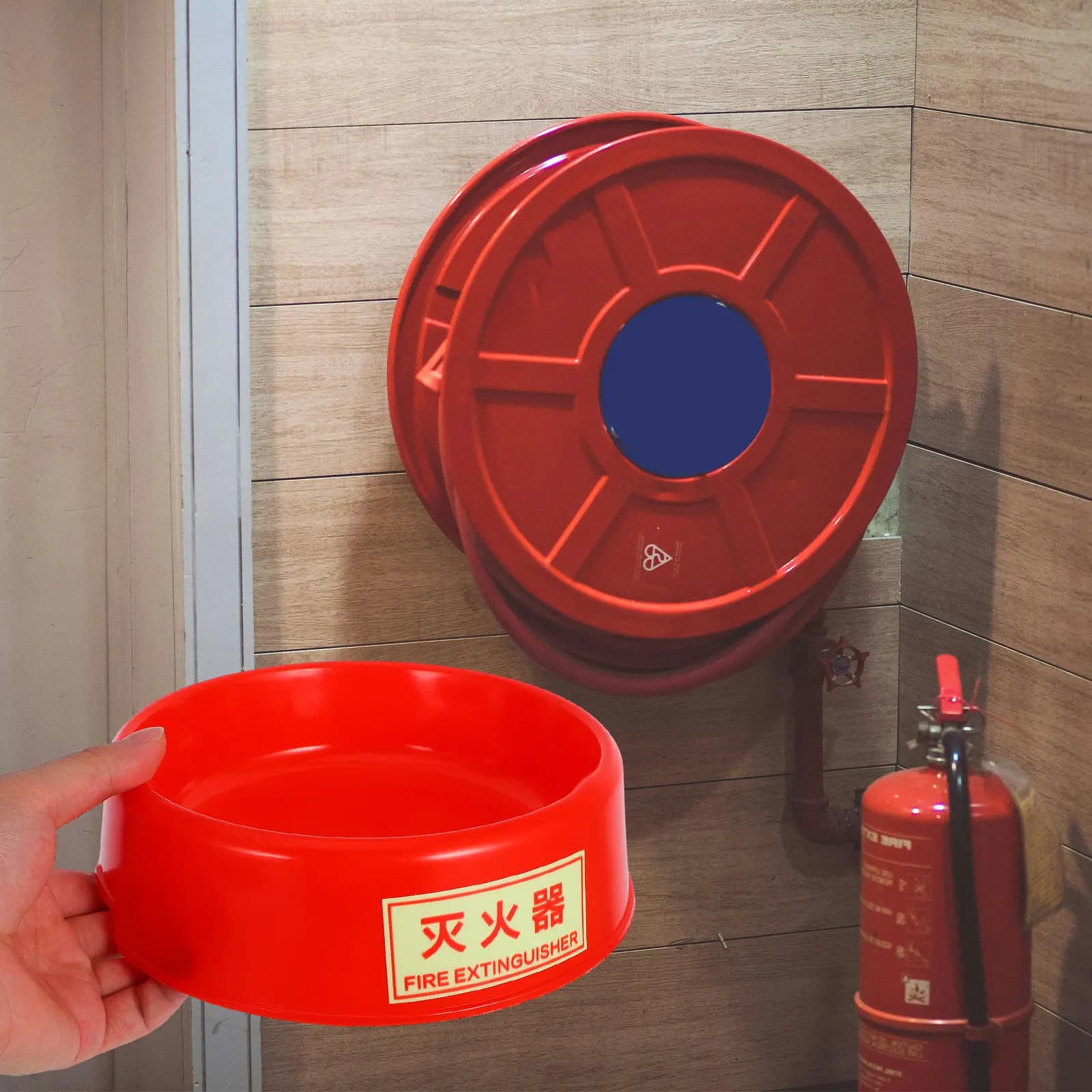 Base per Estintore in Plastica con Fascia Riflettente Luminescente, Installazione Migliorata, Resistente al Fuoco, per Pavimento