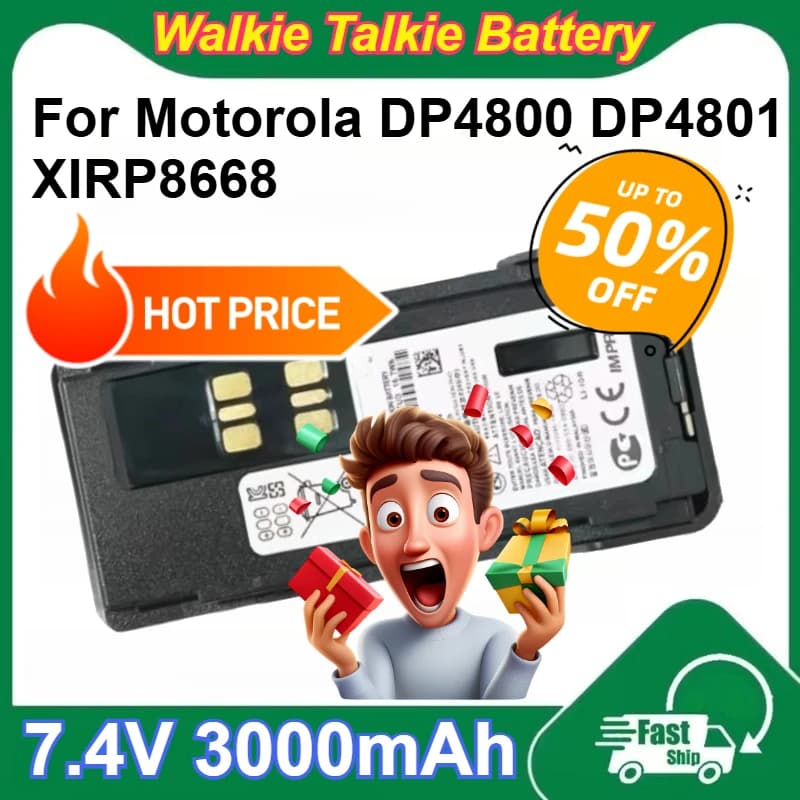 Batterie al Litio Ricaricabili Tipo-C 7.4V 3000mAh per Walkie Talkie Motorola DP4800 DP4801 XIRP8668 PMNN4409BR
