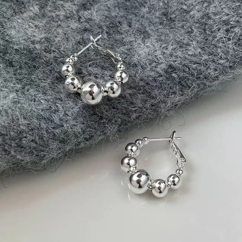 Silver Color Trendy Round Bead Hoop Earrings for Charm Women Fashion Jewelry Personality Geometric Accessories