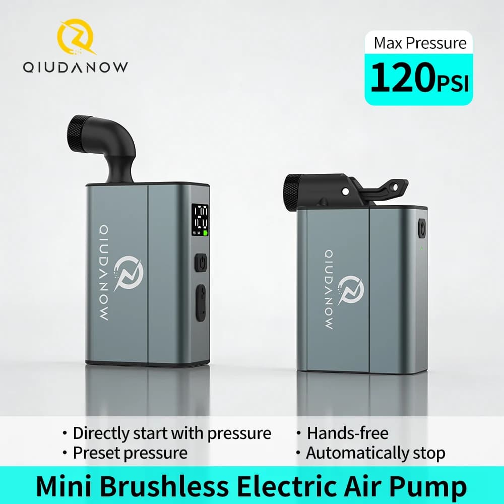 Pompa Mini per Bicicletta Qiudanow, Gonfiatore Portatile con Display Digitale, Compatibile con Valvole Clik/Presta/Dunlop/Schrader per MTB/Bici da Strada