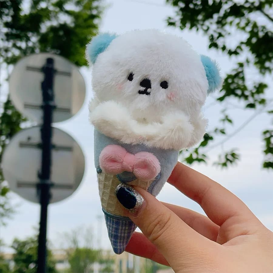 Cartoon Ice Cream Animal Plush Toy Keyring Pendant Simulation Cute Plush Stuffed Bunny/Puppy/Fox Keyring Creative Birthday Gifts