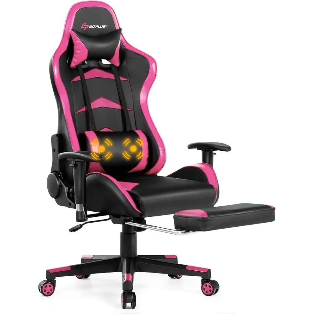 Sedia da Gaming Ergonomica Girevole in Pelle PU con Schienale Alto Reclinabile, Altezza del Sedile Regolabile e Poggiapiedi