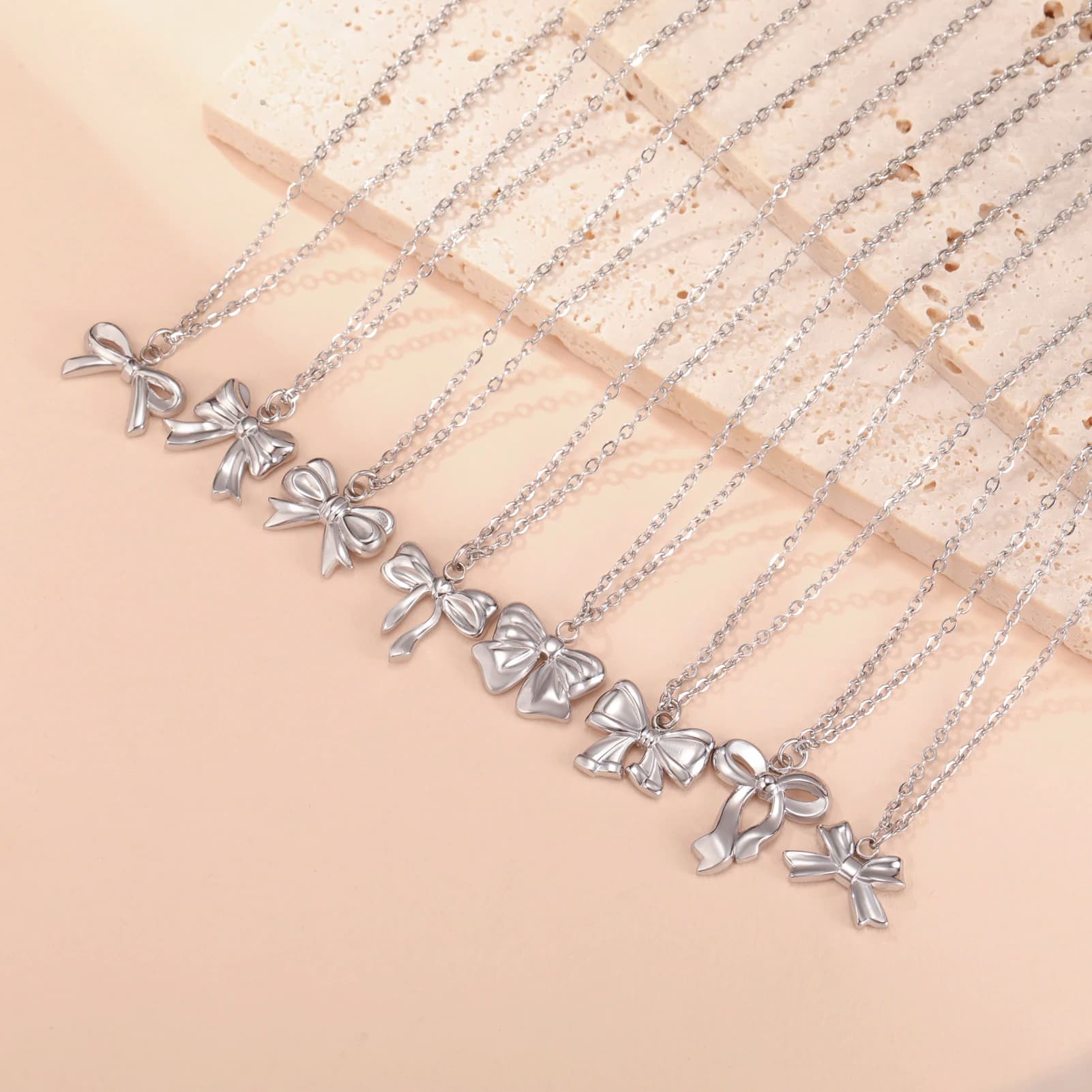Unift Romantic Bowknot Necklace for Women Stainless Steel Pendant Jewelry Kpop Fashion Wedding Korean Bow Choker Neck Chain Gift