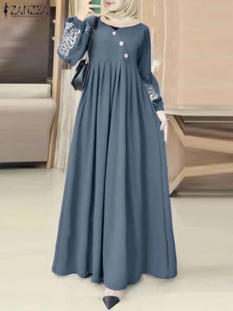 Abiti Hijab musulmani Abaya Eid Mubarek Robe Abito lungo 2025 ZANZEA Donna Elegante manica lunga Maxi Vestito estivo Abiti larghi Caftano